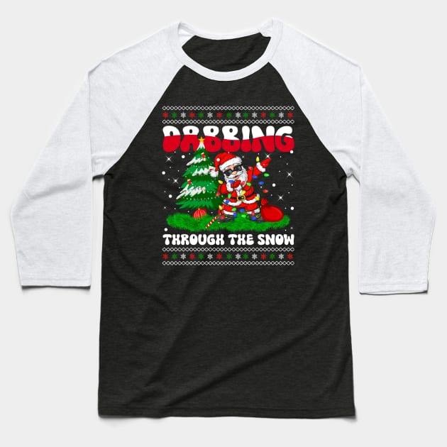 Dabbing Through The Snow Dabbing Santa Sunglasses Christmas Lights Dancing Baseball T-Shirt by wonderws